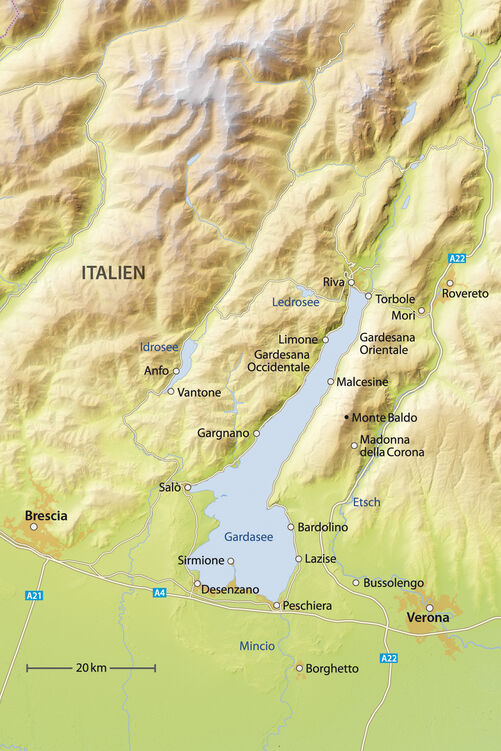 Mit einer Fläche von 370 km² ist der Gardasee der grösste See Italiens.