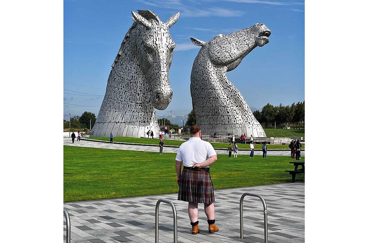 «The Kelpies» des Bildhauers Andy Scott, zwei rund 30 Meter hohe Pferdeköpfe aus rostfreiem Stahl, zählen zu den imposantesten Skulpturen Schottlands.